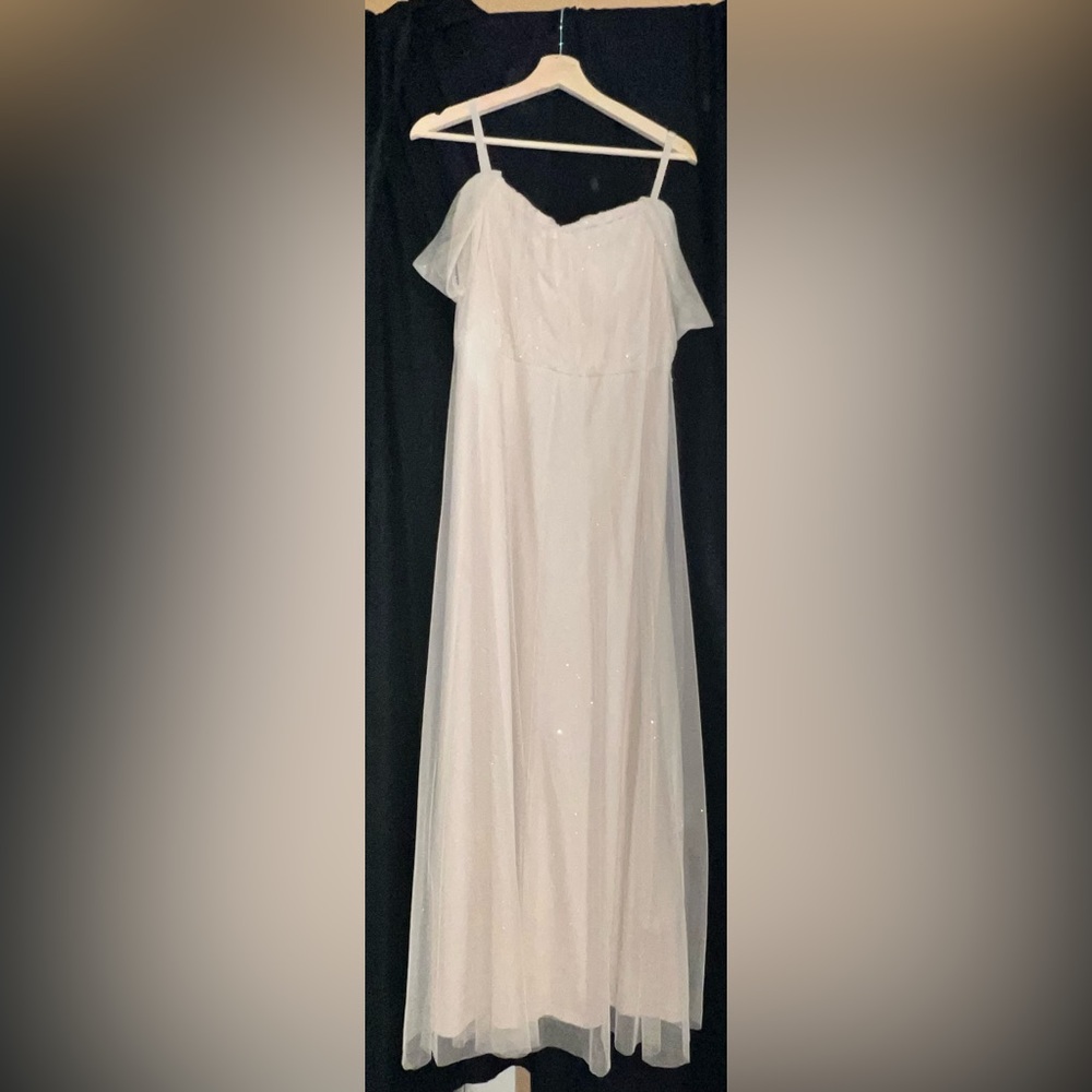 Champagne sparkle off shoulder gown